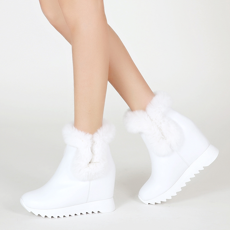 牛皮雪地靴冬季皮毛一体女短靴中筒内增高超暖棉靴