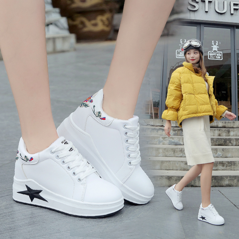 新品内增高小白鞋女 新款百搭韩版冬季加绒保暖棉鞋防滑厚底运动鞋