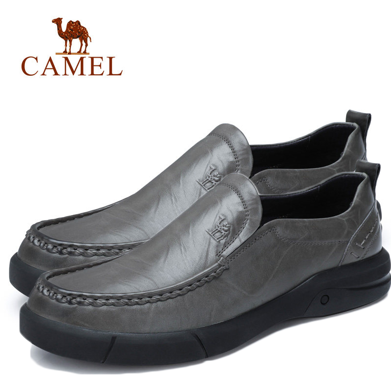 骆驼男鞋 新款潮流光泽牛皮套脚日常休闲皮鞋 A832155840